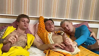 Twink pajama party turns into hot threesome - twosome twinks fucked their buddies and cummed in his asshole